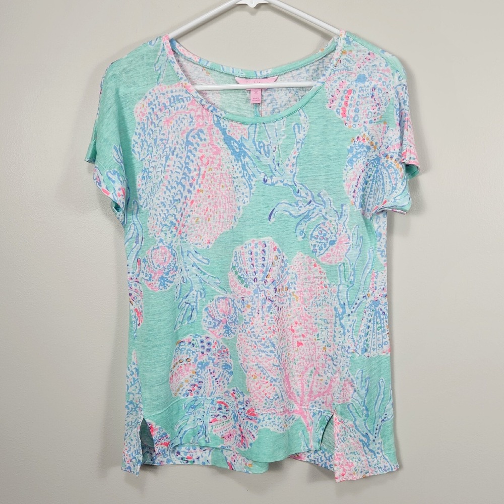 Lilly Pulitzer Linen T Shirt Top Size XS Womens‎ Green
